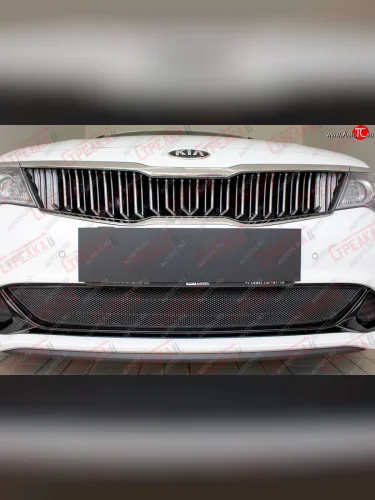 Защитная сетка радиатора в бампер (ячейка 3х7 мм) Стрелка11 Стандарт (черная) KIA Optima JF седан рестайлинг (2018-2020)