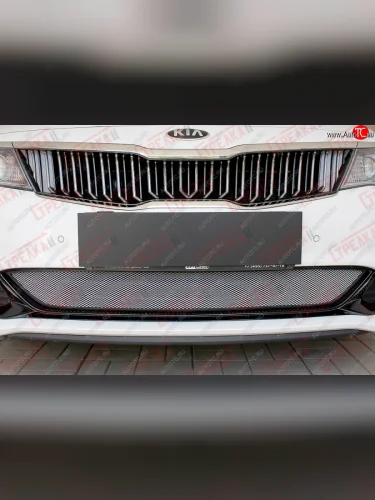 Защитная сетка радиатора в бампер (ячейка 3х7 мм) Стрелка11 Стандарт (хром) KIA Optima JF седан рестайлинг (2018-2020)