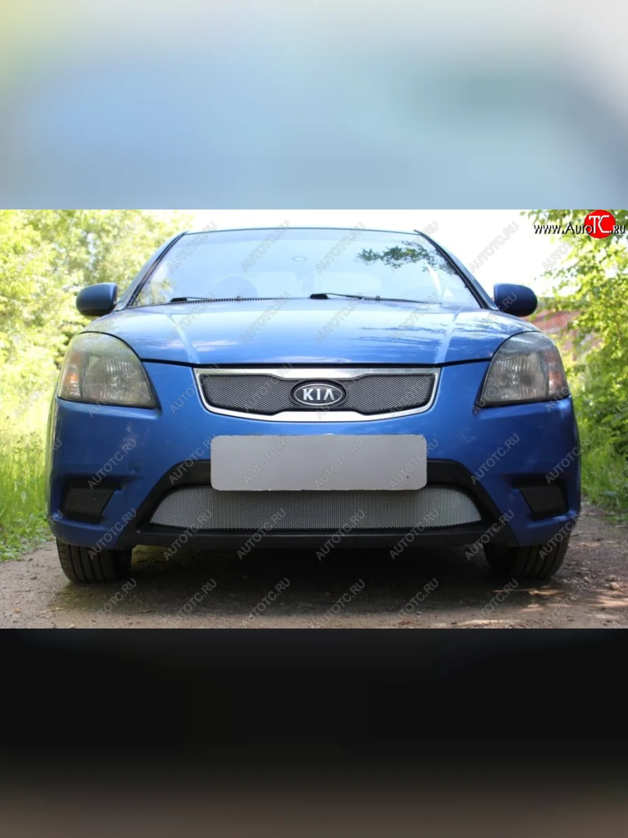 Защитная сетка радиатора в бампер (ячейка 3х7 мм, низ) Стрелка11 Стандарт  KIA Rio (2009-2011) 2 JB (хром)  в Воронеже Воронежской области