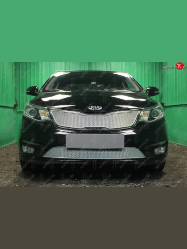 Защитная сетка в решетку радиатора (ячейка 4х10 мм, Премиум) Стрелка11 Премиум (хром) KIA Rio 3 QB хэтчбек 5 дв. рестайлинг (2015-2017)