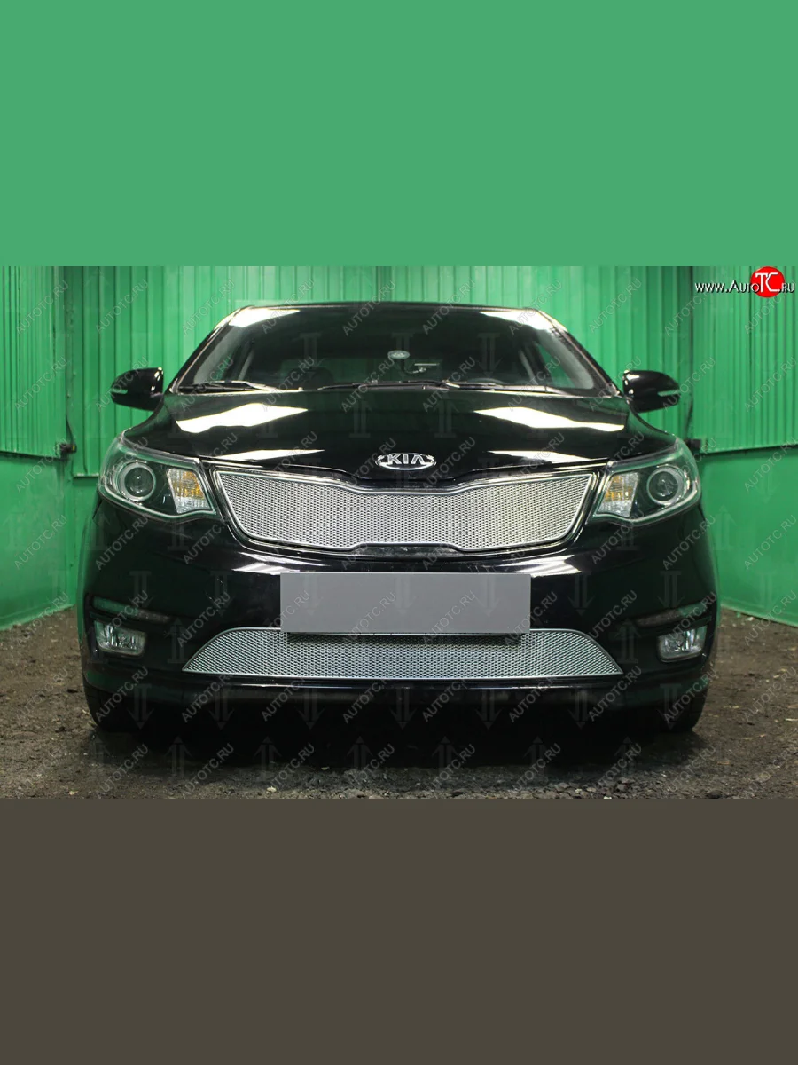 Защитная сетка в решетку радиатора (ячейка 4х10 мм, Премиум) Стрелка11 Премиум KIA Rio 3 QB хэтчбек 5 дв. рестайлинг (2015-2017) (хром)  в Самаре Самарской области