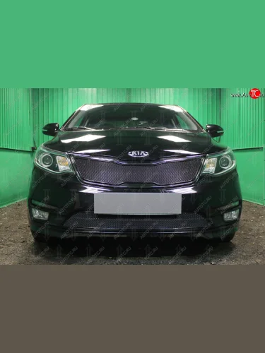 Защитная сетка в решетку радиатора (ячейка 4х10 мм, Премиум) Стрелка11 Премиум (черная) KIA Rio 3 QB хэтчбек 5 дв. рестайлинг (2015-2017)