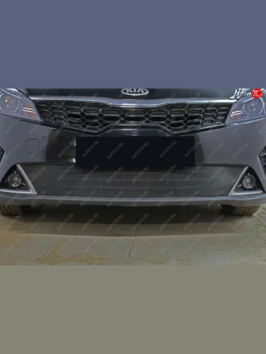 Защитная сетка радиатора в бампер (ячейка 3х7 мм) Стрелка11 Стандарт (черная) KIA Rio ( 4 FB,  4 YB) (2020-2025) рестайлинг седан, хэтчбэк рестайлинг