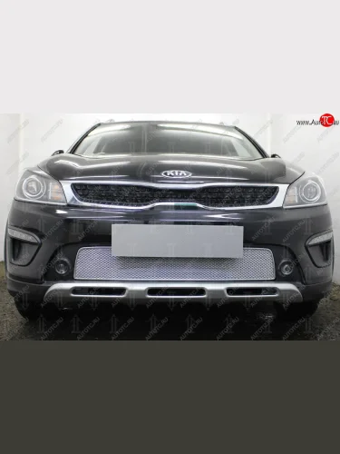 Защитная сетка радиатора в бампер (ячейка 4х10 мм, верх) Стрелка11 Премиум (хром) KIA Rio X-line (2017-2021)