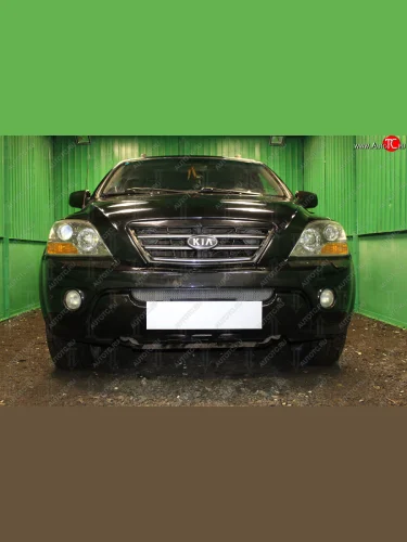 Защитная сетка радиатора в бампер (ячейка 3х7 мм) Стрелка11 Стандарт (хром) KIA Sorento BL рестайлинг (2006-2010)