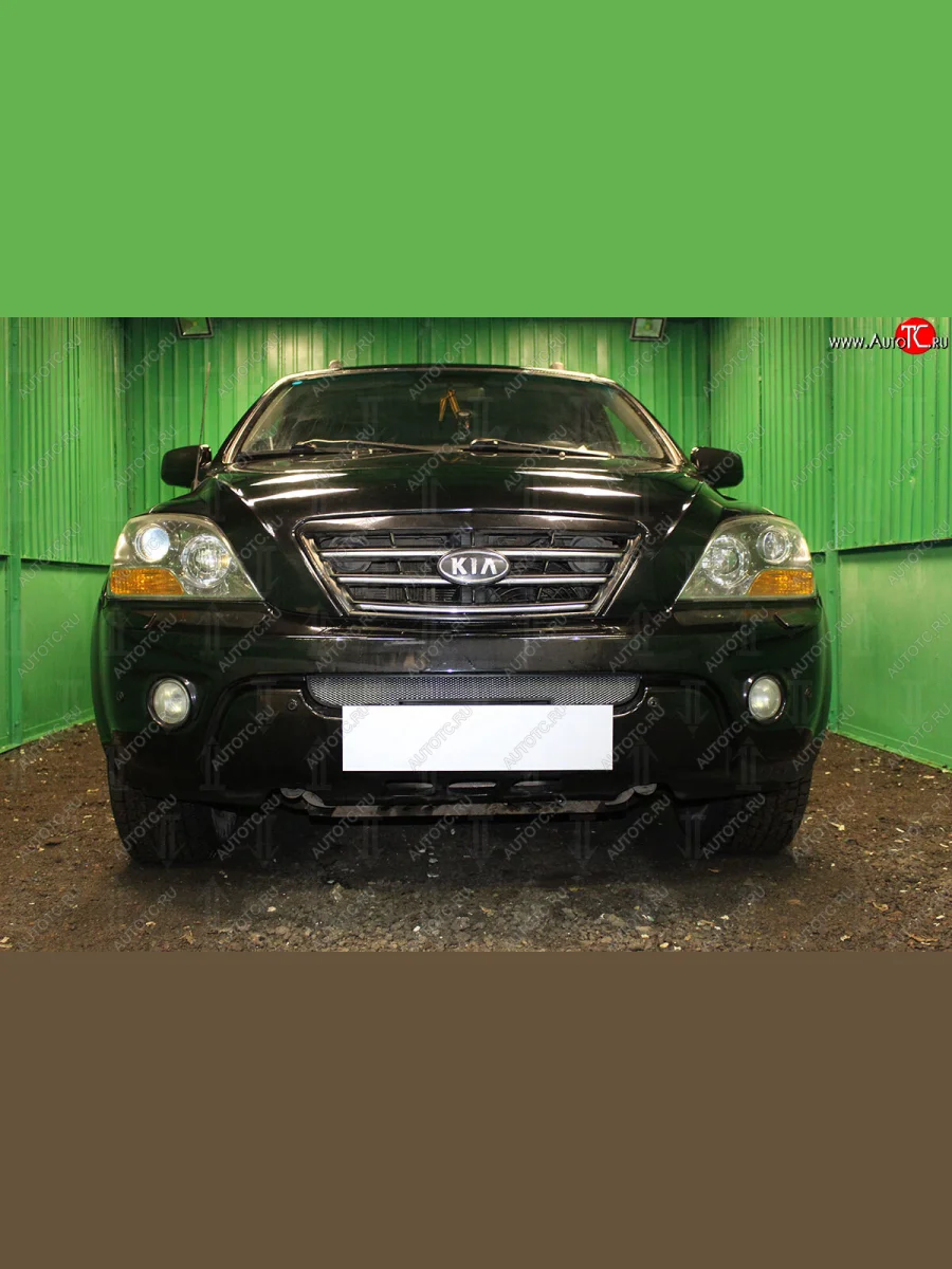 Защитная сетка радиатора в бампер (ячейка 3х7 мм) Стрелка11 Стандарт KIA Sorento BL рестайлинг (2006-2010) (хром)  с доставкой в г. Керчь