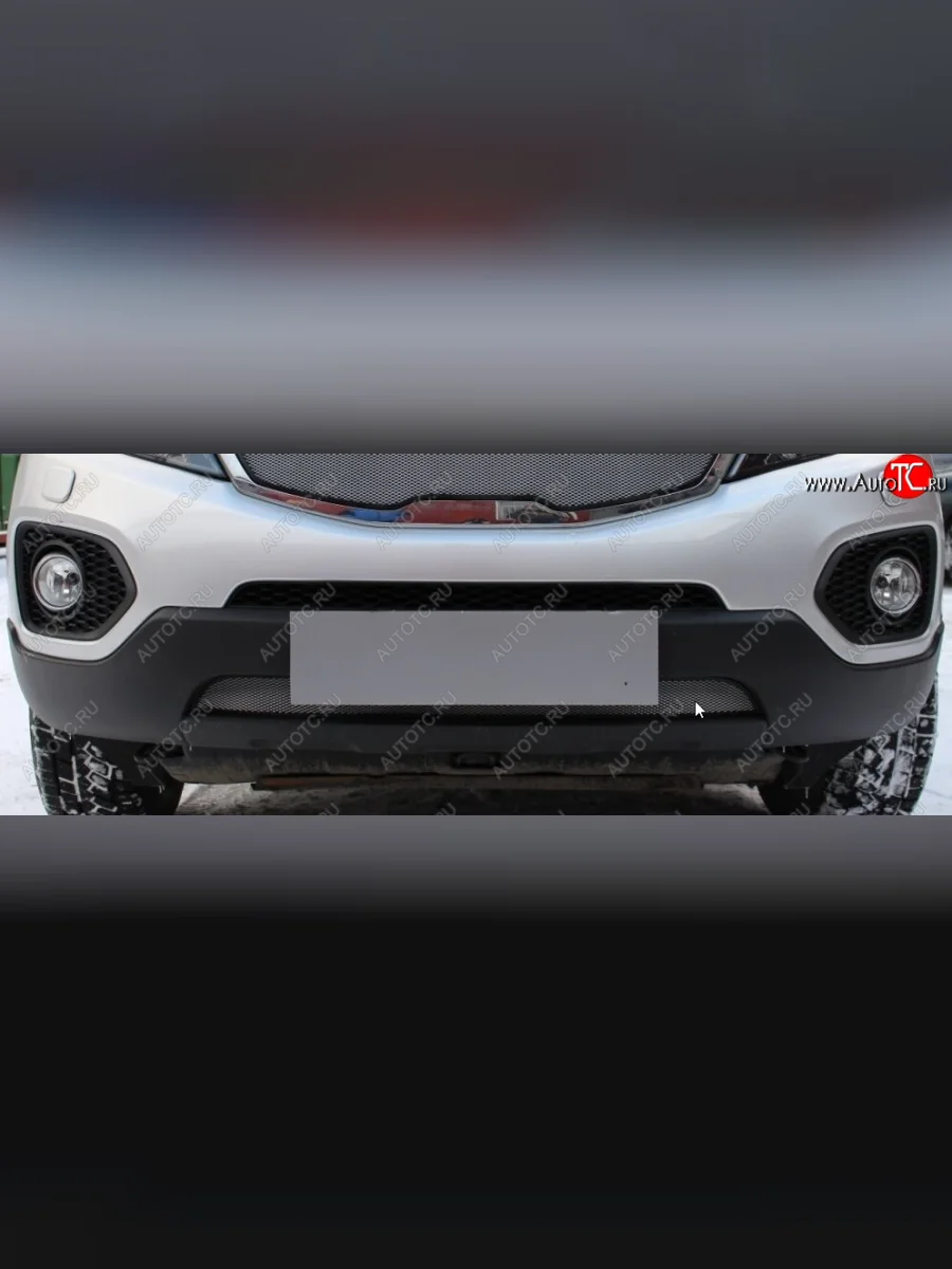 Защитная сетка радиатора в бампер (ячейка 3х7 мм) Стрелка11 Стандарт KIA Sorento XM дорестайлинг (2009-2012) (хром)  в Керчи Республика Крым