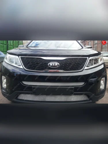 Защитная сетка радиатора в бампер (ячейка 3х7 мм, низ) Стрелка11 Стандарт (хром) KIA Sorento XM рестайлинг (2012-2015)