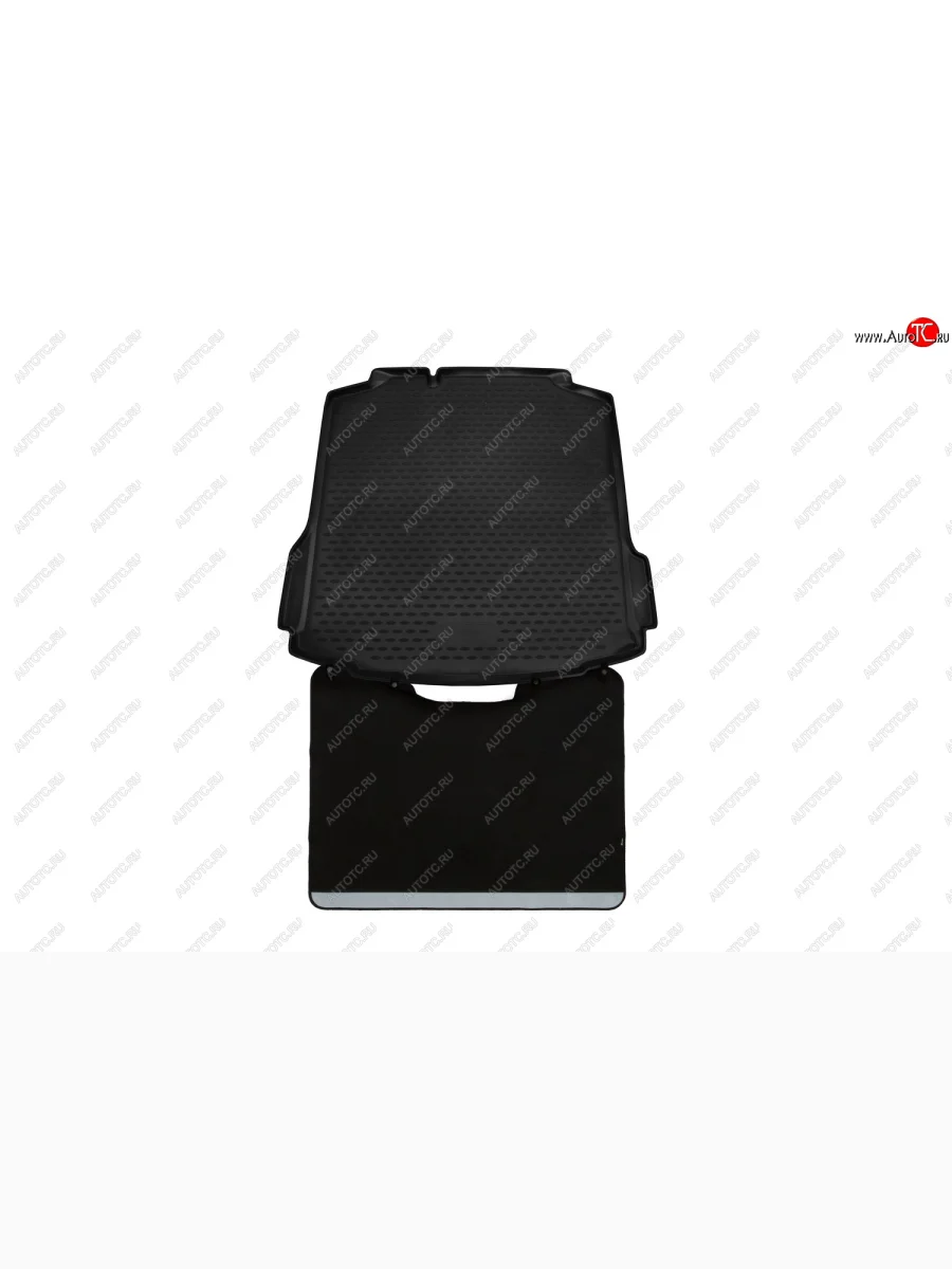 Коврик в багажник (с функцией защиты бампера, полиуретан, чёрный) Element Skoda Rapid NH3 дорестайлинг лифтбэк (2012-2017)  с доставкой в г. Керчь