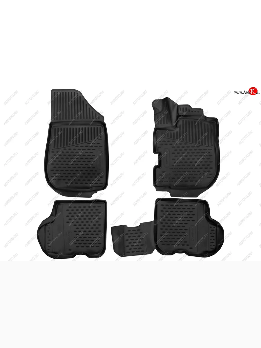 Комплект ковриков в салон RENAULT 3D (полиуретан, чёрные) Renault Logan 2 дорестайлинг (2014-2018)  с доставкой в г. Пермь