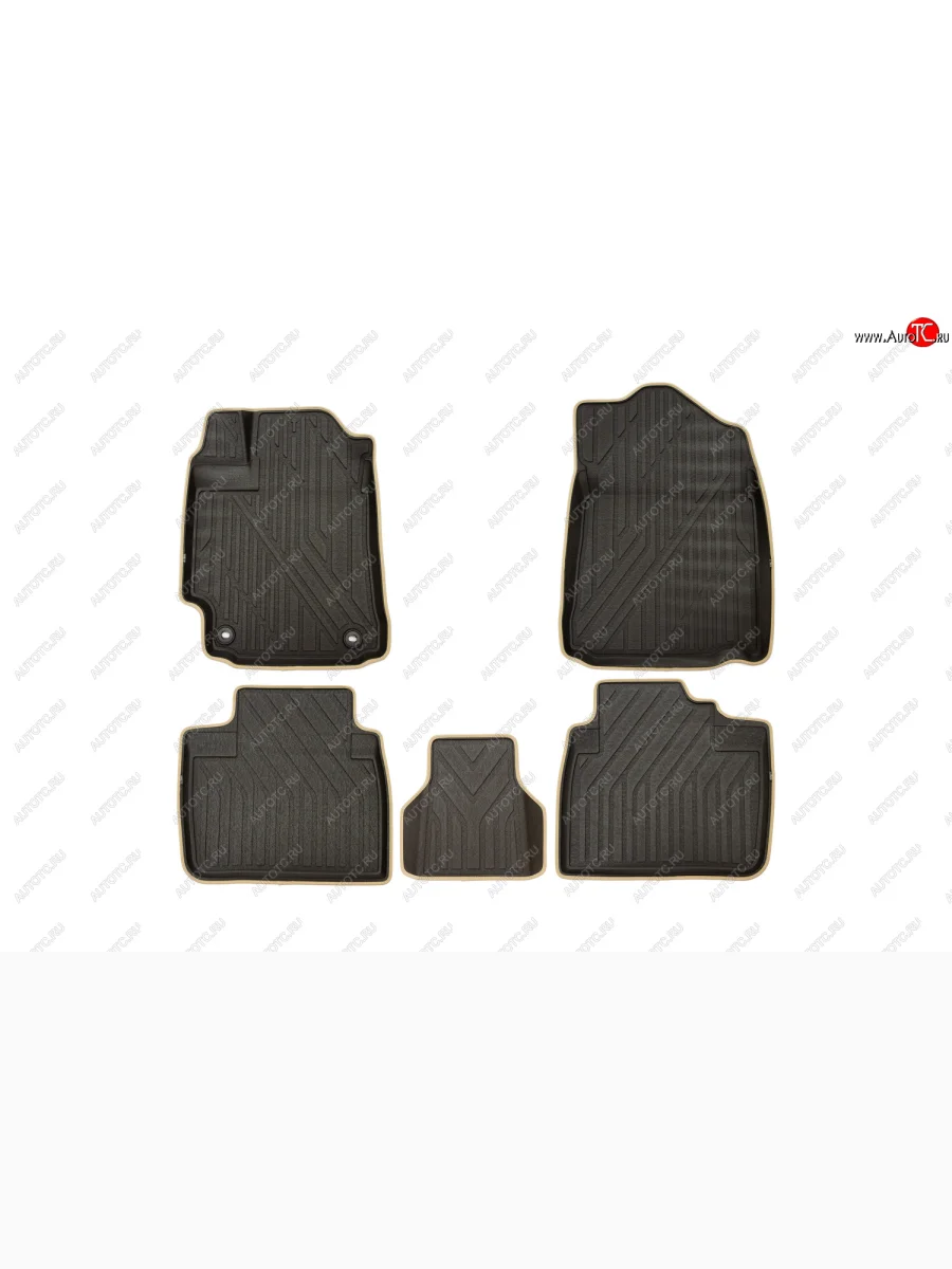 Комплект ковриков в салон Kvest 3D (полистар основа - чёрная. кант - бежевый) Toyota Camry XV50 дорестайлинг (2011-2014)  в Керчи Республика Крым