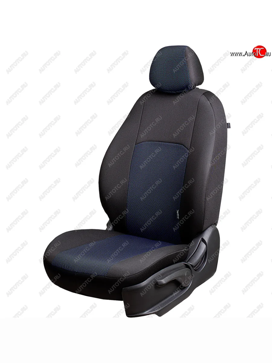 Чехлы сидений Lord Autofashion Дублин (жаккард, 60/40, раздельная задняя спинка, 3П-образ. подголовника) KIA Spectra (2000-2009) (Чёрный, Ёж синий)  в Воронеже Воронежской области