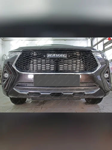 Защита радиатора в передний бампер (низ, ячейка 3х7 мм) Стрелка11 Стандарт (черная, без датчика) Haval F7x дорестайлинг (2019-2022)