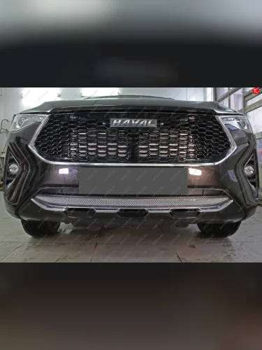 Защитная сетка радиатора в передний бампер (низ, ячейка3х7 мм) Стрелка11 Стандарт (хром, без датчика) Haval F7x дорестайлинг (2019-2022)