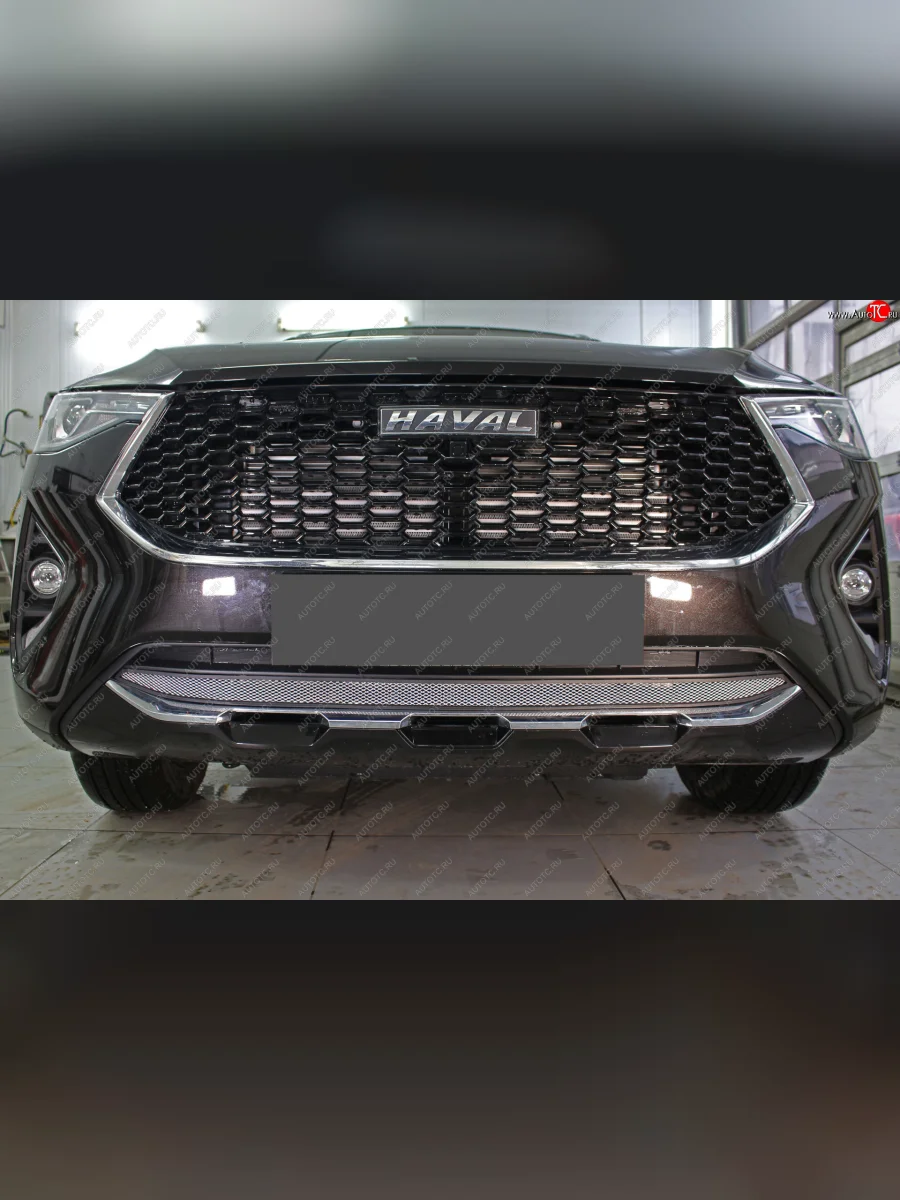 Защитная сетка радиатора в передний бампер (низ, ячейка3х7 мм) Стрелка11 Стандарт Haval F7  дорестайлинг (2018-2022) (хром, без датчика)  с доставкой в г. Керчь