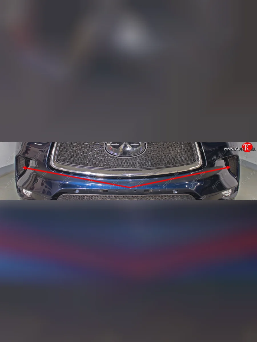 Защитная сетка радиатора в передний бампер (ячейка 3х7 мм, боковые 2 части) Стрелка11 Стандарт INFINITI Qx50 J55 (2017-2022) (цвет: черный)  в Воронеже Воронежской области