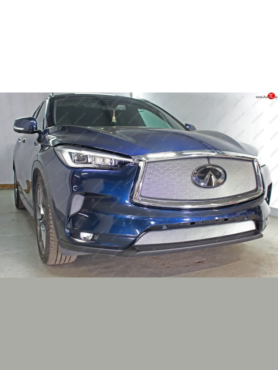 Защитная сетка в решетку радиатора (ячейка 3х7 мм) Стрелка11 Стандарт INFINITI Qx50 J55 (2017-2022) (цвет: хром)  с доставкой в г. Керчь