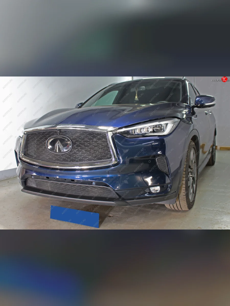 Защитная сетка радиатора в бампер (ячейка 3х7 мм, низ/центр) Стрелка11 Стандарт INFINITI Qx50 J55 (2017-2022) (цвет: черный)  в Самаре Самарской области