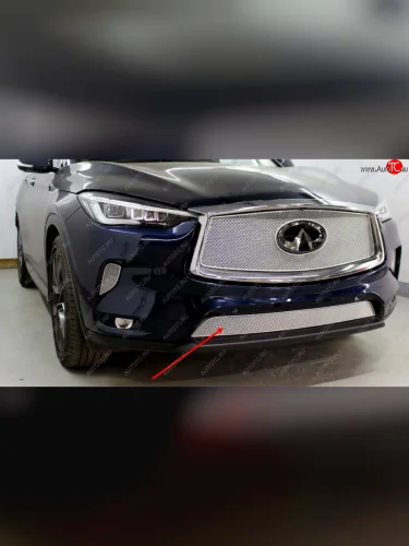 Защитная сетка радиатора в бампер (ячейка 4х10 мм, центр/низ) Стрелка11 Премиум (цвет: хром) INFINITI Qx50 J55 (2017-2022)