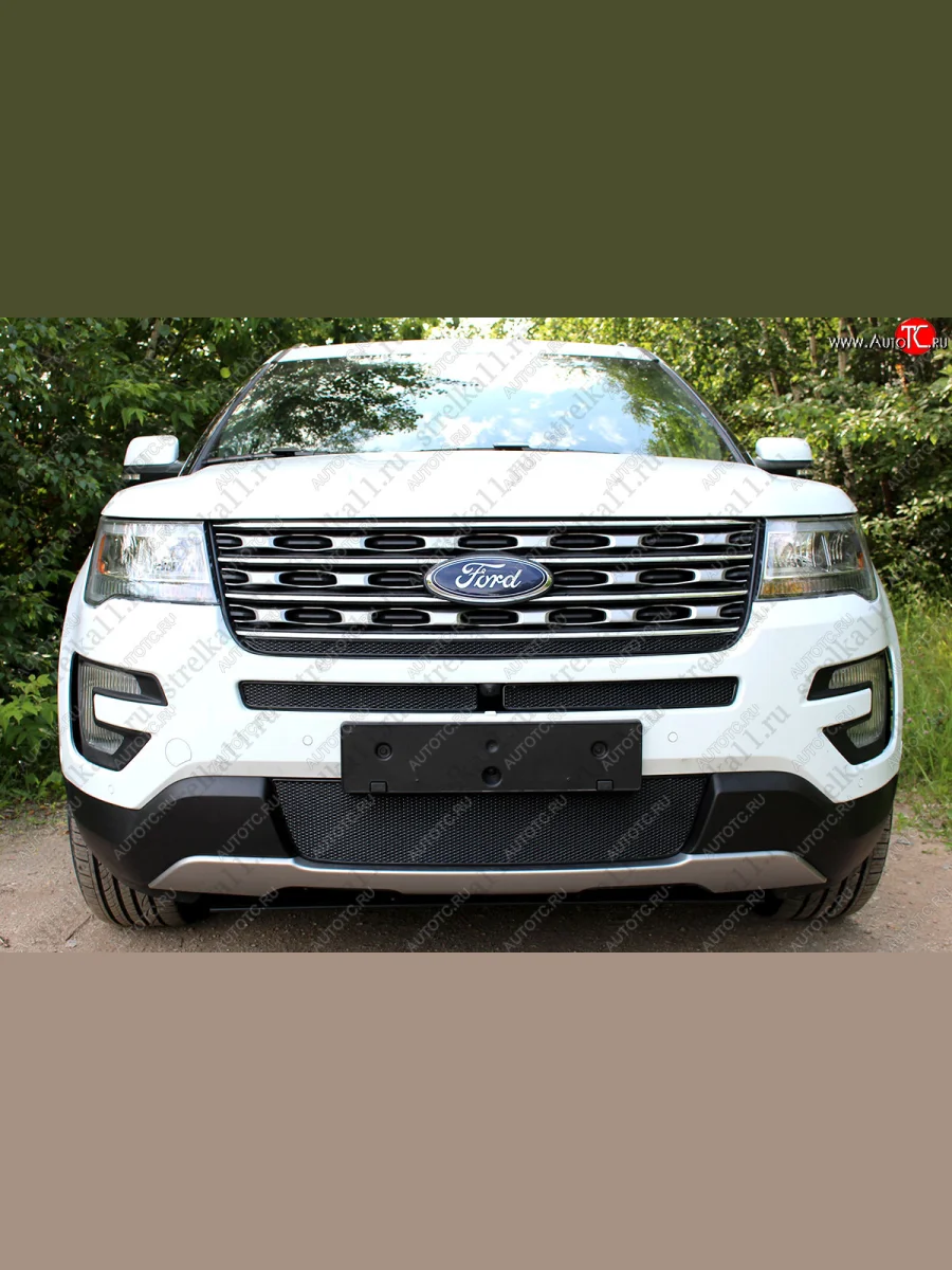 Защитная сетка в бампер (ячейка 4х10 мм, середина) Alfeco Премиум Ford Explorer U502 1-ый рестайлинг, 5 дв. (2015-2018) (Чёрная)  в Перми Пермском крае