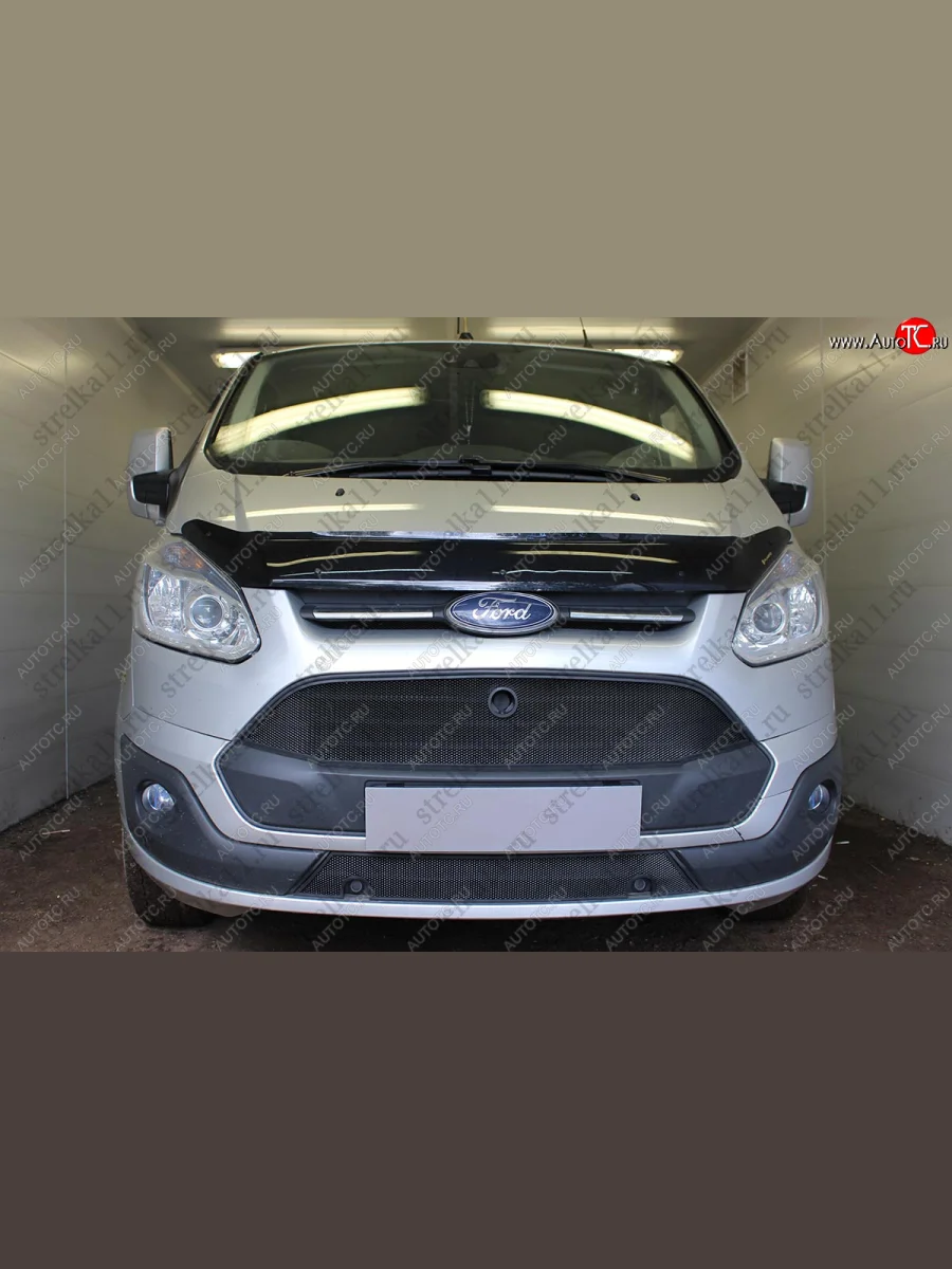 Защитная сетка в бампер (ячейка 3х7 мм, нижняя часть) Alfeco Стандарт Ford Tourneo Custom дорестайлинг (2012-2018) (Чёрная)  с доставкой в г. Керчь