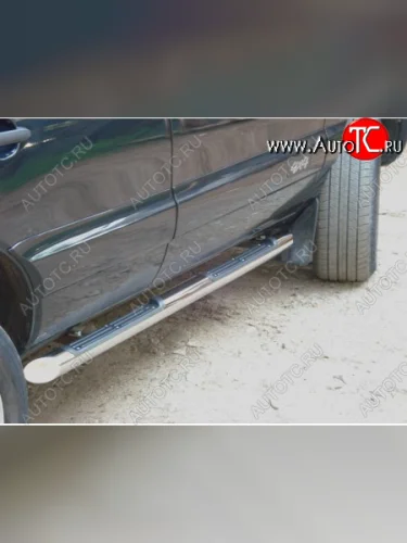 Защита порогов (круглая труба с накладками, диаметр 76 мм) SLITKOFF (Скос на торцах 45°) Chevrolet Niva  2123 (2002-2008), Лада ВАЗ 2123 (Нива Шевроле) (2002-2008)