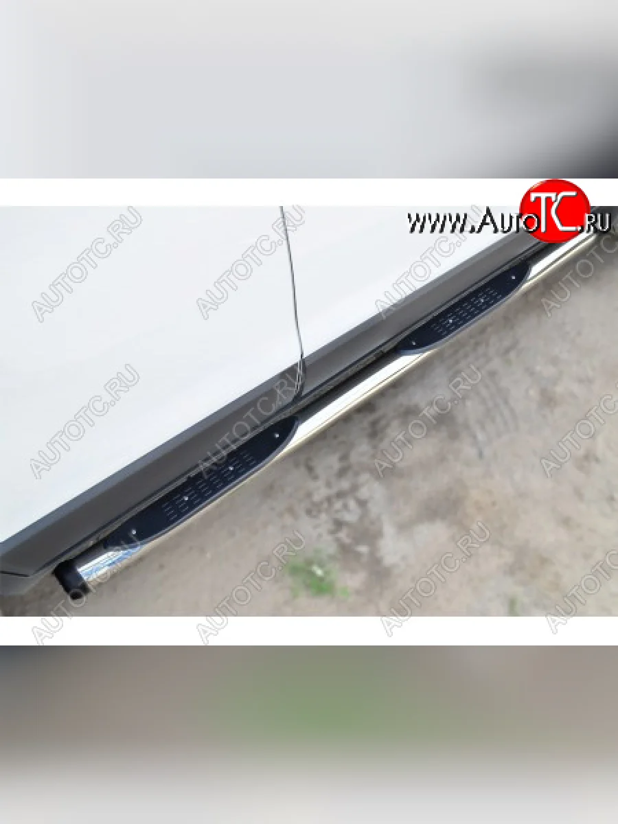 Защита порогов (круглая труба с накладками, диаметр 76 мм) SLITKOFF  Chevrolet Niva (2009-2020), Лада ВАЗ 2123 (Нива Шевроле) (2009-2020) (Пластиковые заглушки)  в Самаре Самарской области