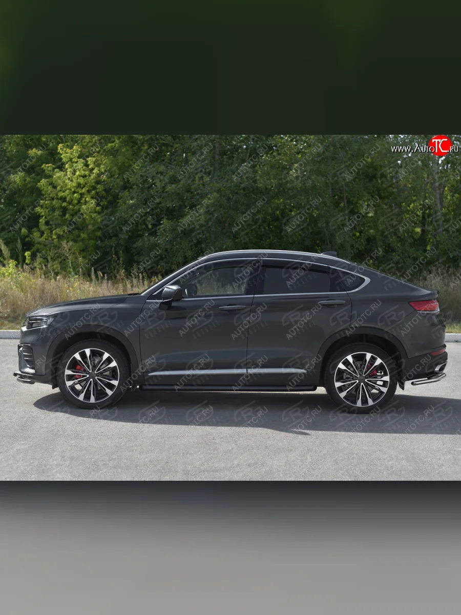 Защита порогов (труба, d63 мм., с чёрным полимерным покрытием) SLITKOFF Geely Tugella FY11,HPBA4 рестайлинг (2022-2025)  в Керчи Республика Крым