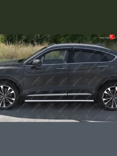 Защита порогов (труба, d63 мм) SLITKOFF (Торцы со срезом 45°) Geely Tugella  FY11,HPBA4 (2019-2025) дорестайлинг, рестайлинг