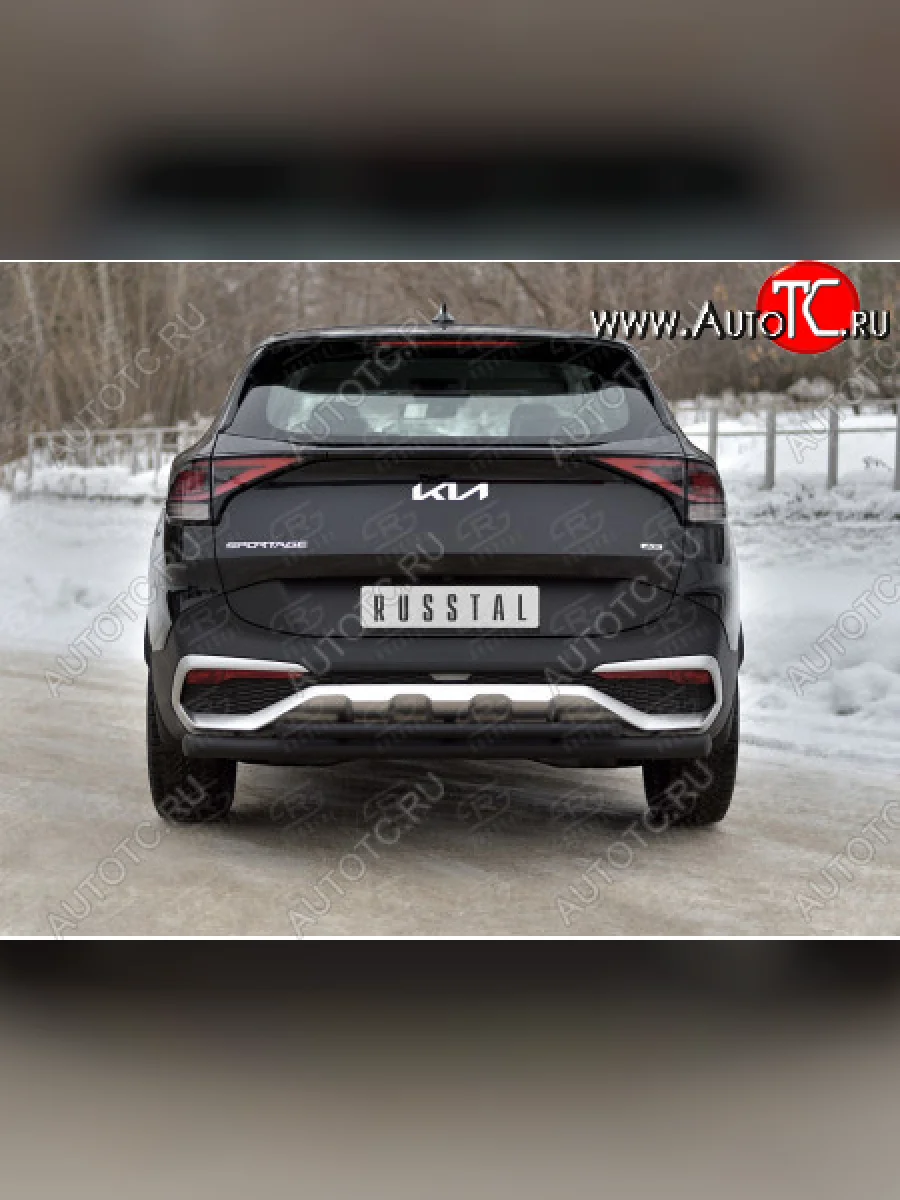 Защита заднего бампера (две трубы, d63+42мм., с чёрным полимерным покрытием) SLITKOFF  KIA Sportage (2021-2025) 5 NQ5  с доставкой в г. Самара