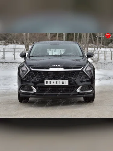 Защита переднего бампера (кроме STYLE и X-LINE, две трубы, d63+42мм., с чёрным полимерным покрытием) SLITKOFF KIA Sportage  5 NQ5 (2021-2025)