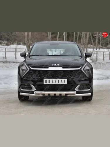 Защита переднего бампера (кроме STYLE и X-LINE, труба d63 с клыками) SLITKOFF KIA Sportage  5 NQ5 (2021-2025)