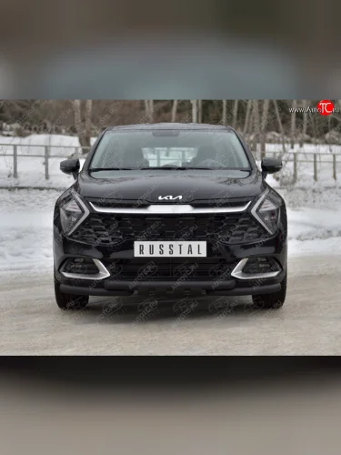 Защита переднего бампера (кроме STYLE и X-LINE, труба d63 с клыками, с чёрным полимерным покрытием) SLITKOFF KIA Sportage  5 NQ5 (2021-2025)