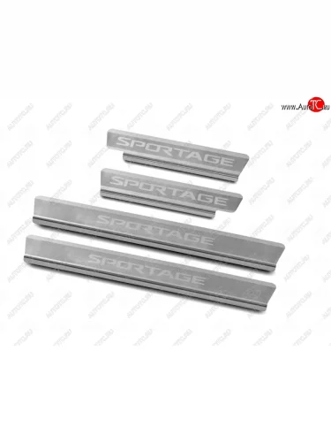 Накладки на порожки салона Russtal (Нержавейка шлифованная с надписью) KIA Sportage  5 NQ5 (2021-2025)