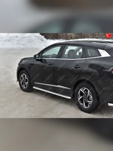 Защита порогов (кроме STYLE и X-LINE, труба d42мм.) SLITKOFF (Лист алюминий/профиль нержавейка) KIA Sportage  5 NQ5 (2021-2025)