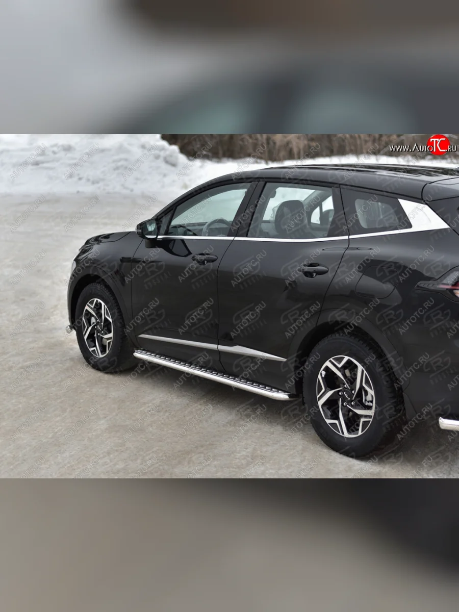 Защита порогов (кроме STYLE и X-LINE, труба d42мм.) SLITKOFF  KIA Sportage (2021-2025) 5 NQ5 (Лист алюминий/профиль нержавейка)  в Самаре Самарской области