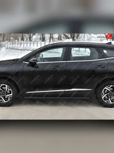 Защита порогов (труба d63 мм, с чёрным полимерным покрытием) SLITKOFF (Торцы со срезом 45°) KIA Sportage  5 NQ5 (2021-2025)