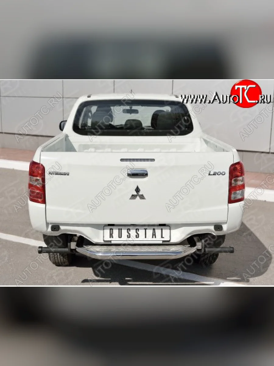 Защита заднего бампера (труба d63 с листом) SLITKOFF Mitsubishi L200 5 KK,KL дорестайлинг (2015-2019) (Лист алюминий/профиль нержавейка)  с доставкой в г. Керчь