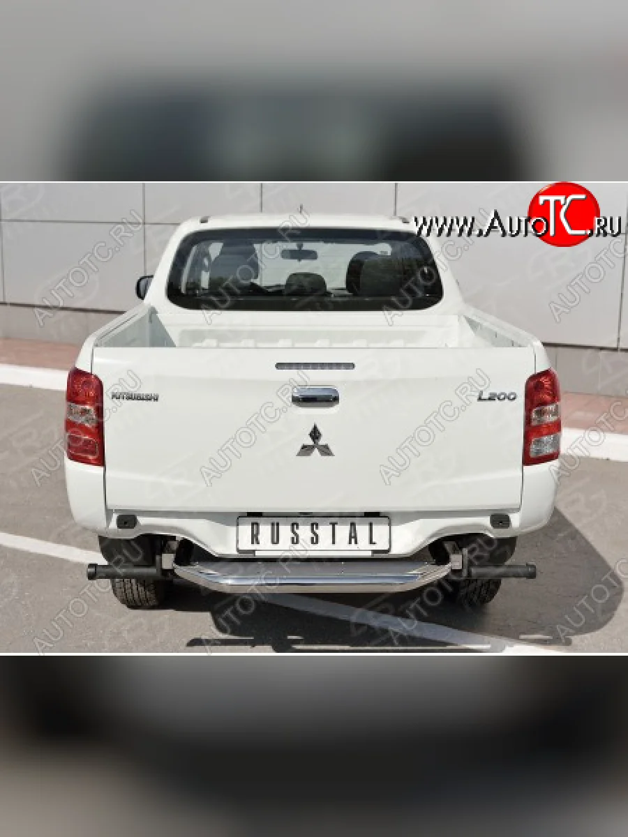 Защита заднего бампера (труба d63 с листом) SLITKOFF Mitsubishi L200 5 KK,KL дорестайлинг (2015-2019) (Лист и профиль нержавейка)  с доставкой в г. Керчь
