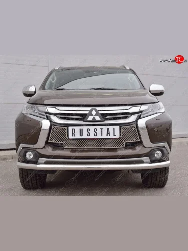 Сетка нижнего воздухозаборника (нержавеющая сталь) Russtal Mitsubishi Pajero Sport QE дорестайлинг (2015-2021)