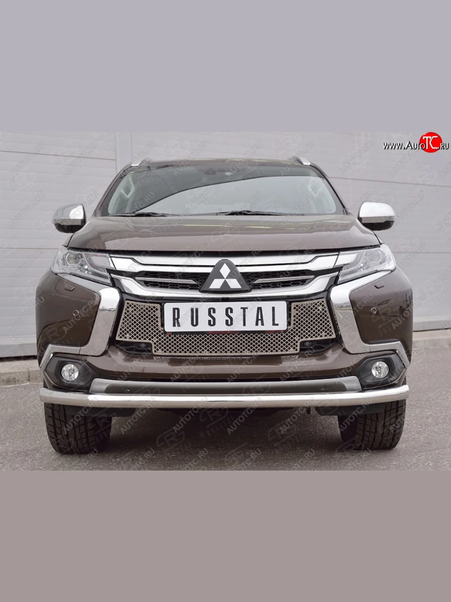 Сетка нижнего воздухозаборника (нержавеющая сталь) Russtal Mitsubishi Pajero Sport QE дорестайлинг (2015-2021)  в Воронеже Воронежской области