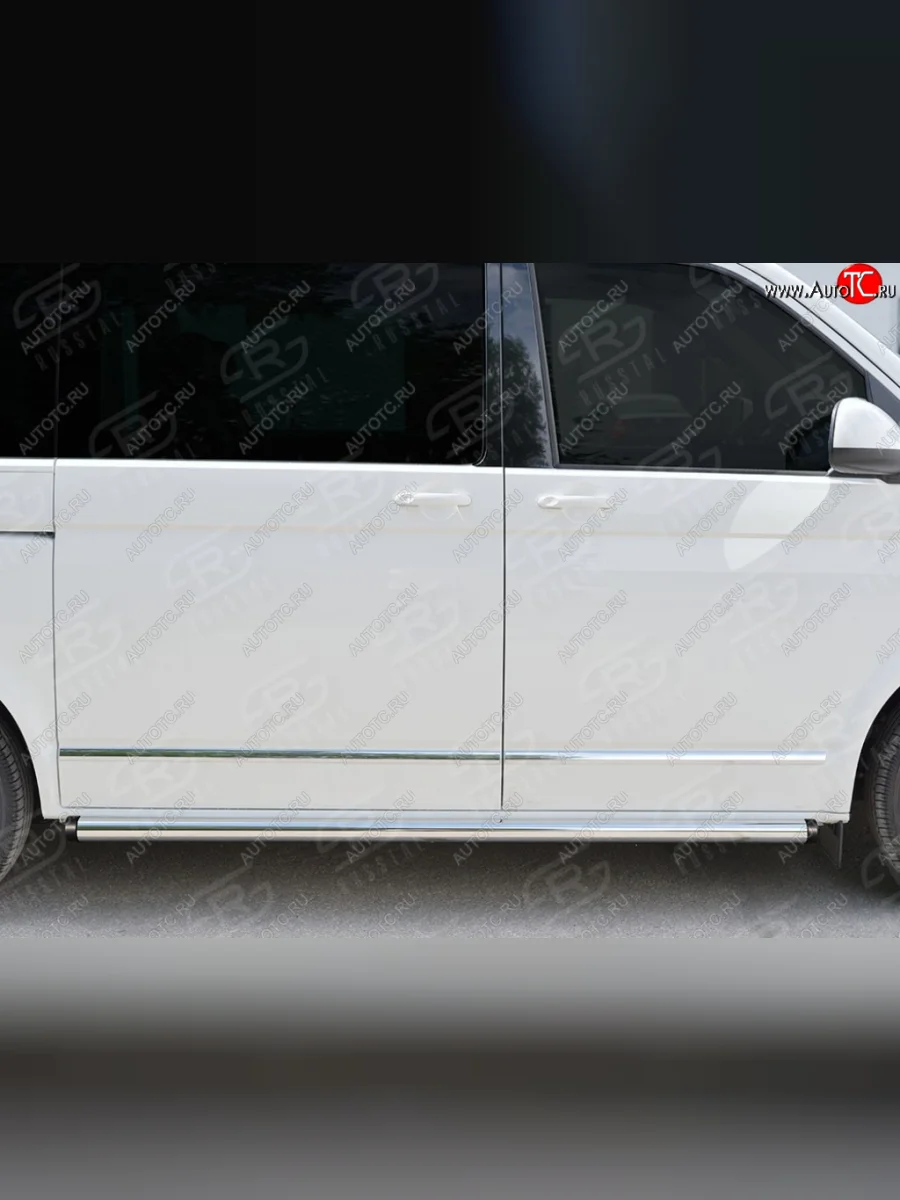 Защита порогов (левая сторона, длинная база, труба, d63 мм) SLITKOFF  Volkswagen Caravelle (2015-2019) T6 (С пластиковыми заглушками на торцах)  в Самаре Самарской области