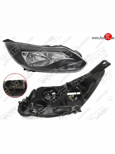 Правая фара (чёрная, с корректором) TYC Ford Focus 3 хэтчбэк дорестайлинг (2010-2015)