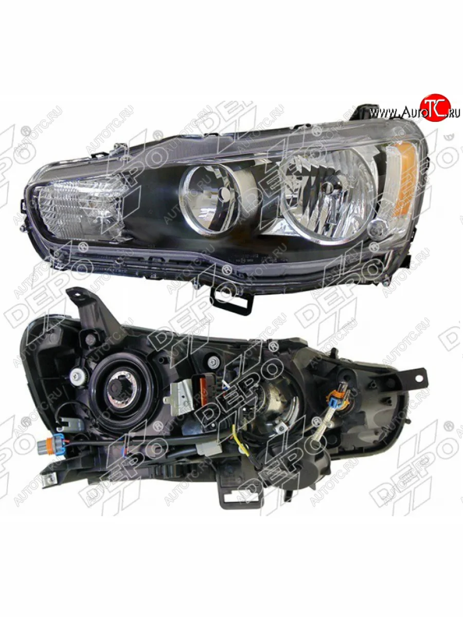 Левая фара (под электрокорректор, Евросвет) DEPO Mitsubishi Lancer 10 CY седан рестайлинг (2011-2017)  с доставкой в г. Керчь