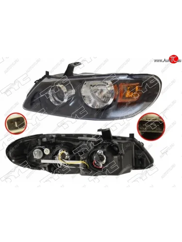 Левая фара (под электрокорректор, внутри чёрная) TYC Nissan Almera  2 N16 (2002-2006) седан рестайлинг