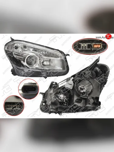 Правая фара (ксенон, с электрокорректором, Евросвет) TYC Nissan Qashqai 1 J10 рестайлинг (2010-2013)