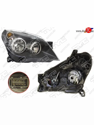 Правая фара (чёрная, с электрокорректором) TYC Opel Astra H универсал рестайлинг (2007-2015)