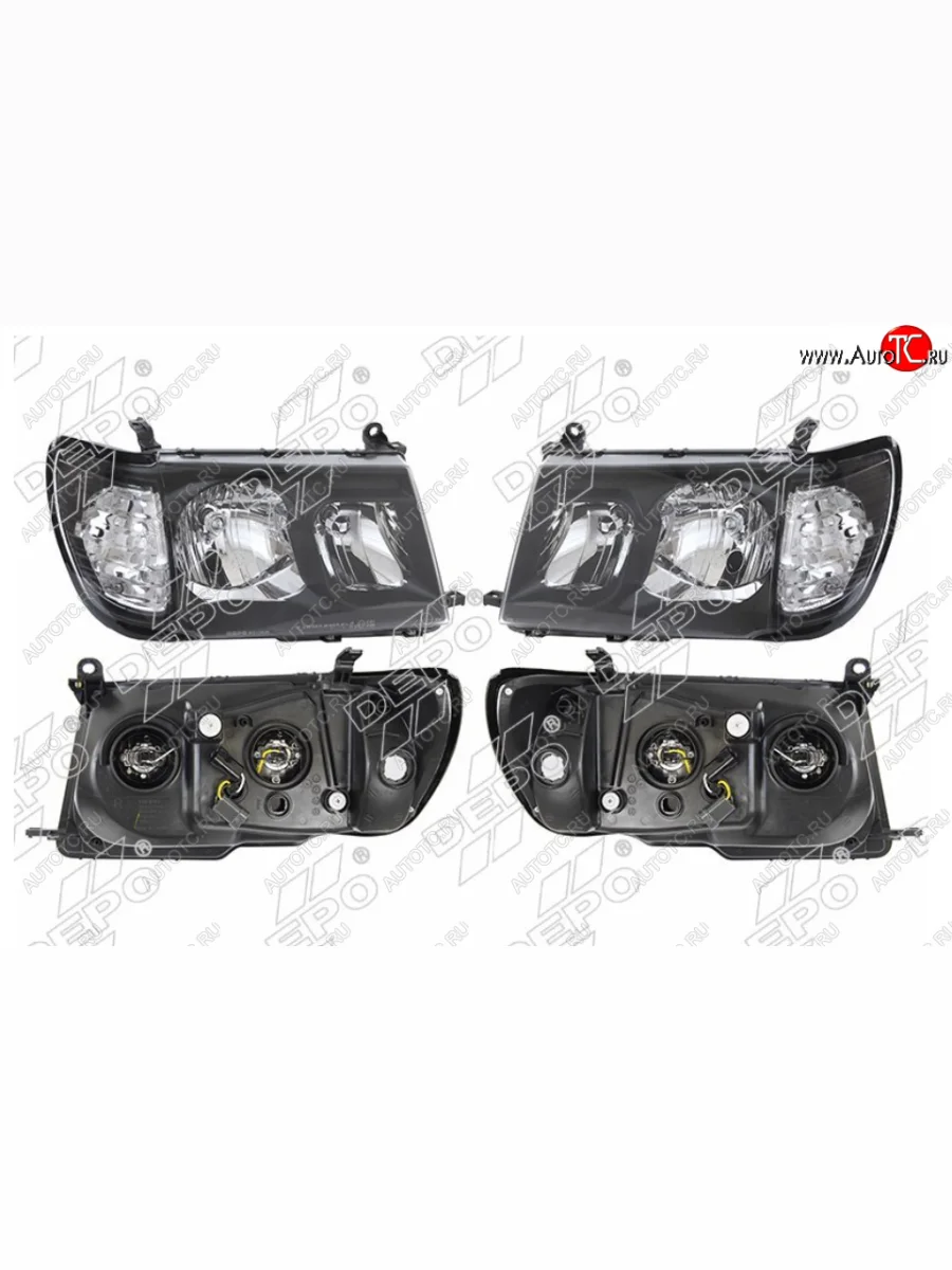 Комплект фар (чёрные, цельные, хрусталь, Евросвет) DEPO Toyota Land Cruiser 10 100 1-ый рестайлинг (2002-2005)  в Керчи Республика Крым