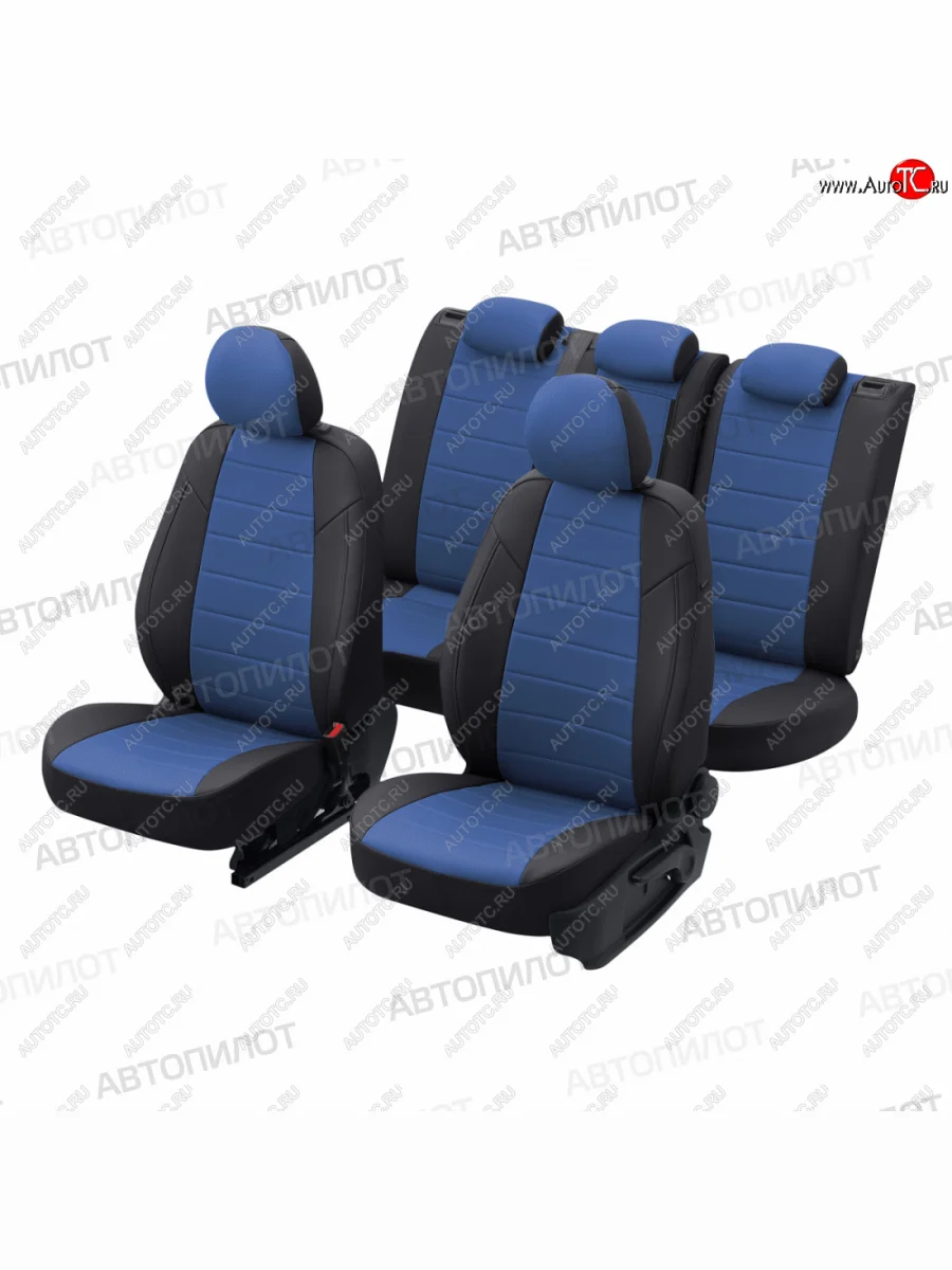 Чехлы на сиденья (экокожа, 5 мест ЗСиС 40/60) Автопилот CITROEN Berlingo M59 рестайлинг (2002-2012) (черный/синий)  в Перми Пермском крае