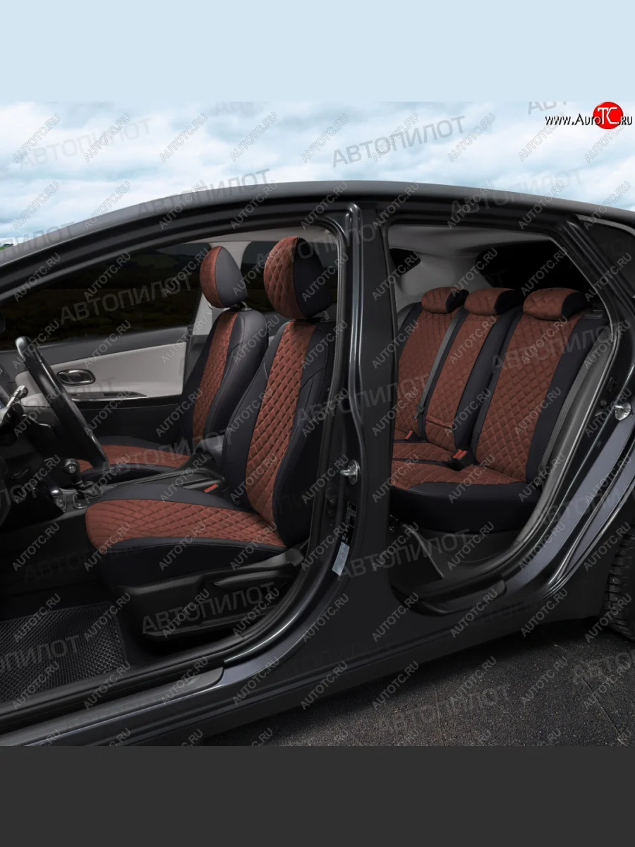 Чехлы сидений (экокожа/алькантара, 40/60, подлок) Автопилот Ромб  Audi A4 (2007-2015) B8 (черный/шоколад)  в Перми Пермском крае